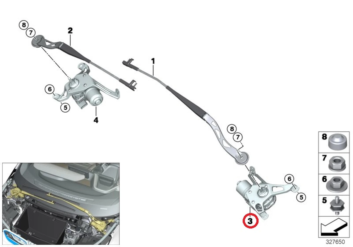Электродвигатель механизма стеклоочистителя левого в сборе с кронштейном крепления и гайкой стеклоочистителя BMW I3 61617359449