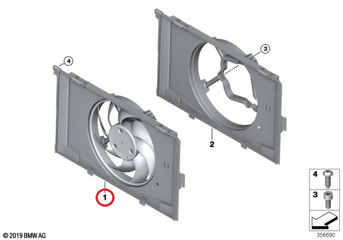 Вентилятор (450W) систем охлаждения и кондиционирования в сборе с диффузором BMW i3 17428642144