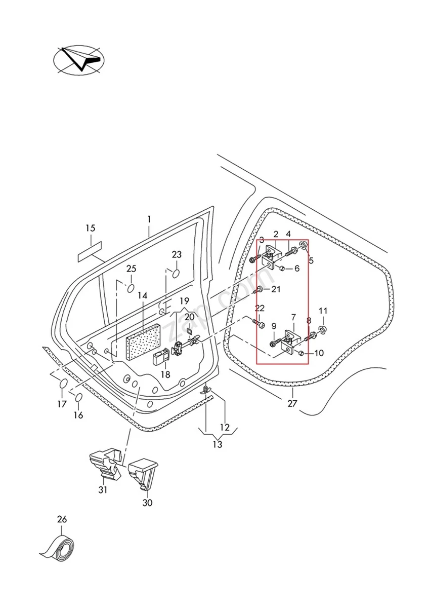 Door hinge, rear right upper / lower Volkswagen E-GOLF 8K0831402P