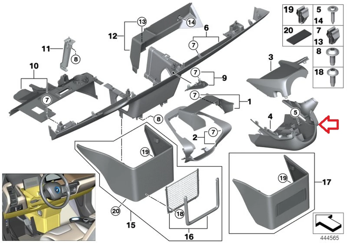 Облицювання модуля управління рульової колонки SCHWARZ нижня BMW i3 51459285065