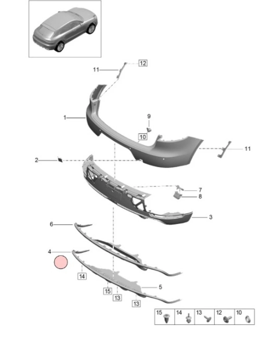 Накладка нижня бампера заднього із пошкодженням Porsche Macan 95B807834