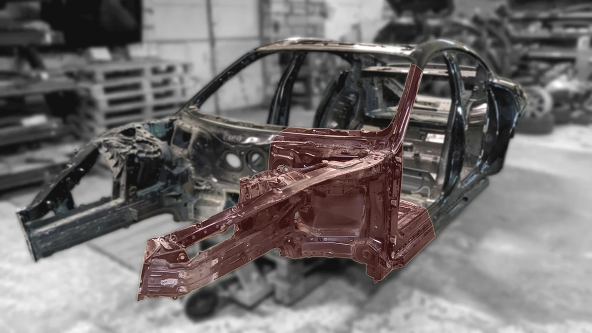 Front left quarter assembly with A-pillar (front part of side member damaged) Paint code: C9X Porsche Taycan 9J1805023