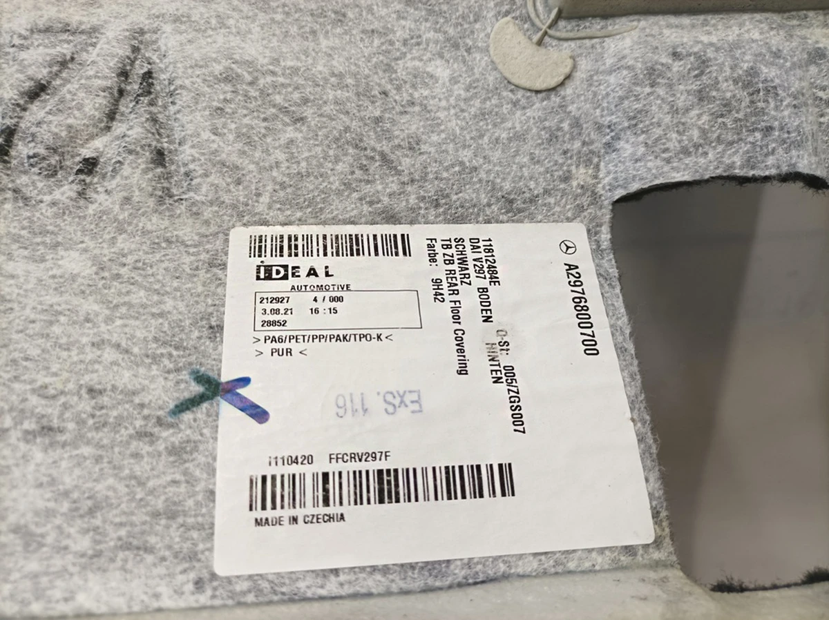 Килимове покриття салону заднє 9H42 Mercedes EQS A2976800700