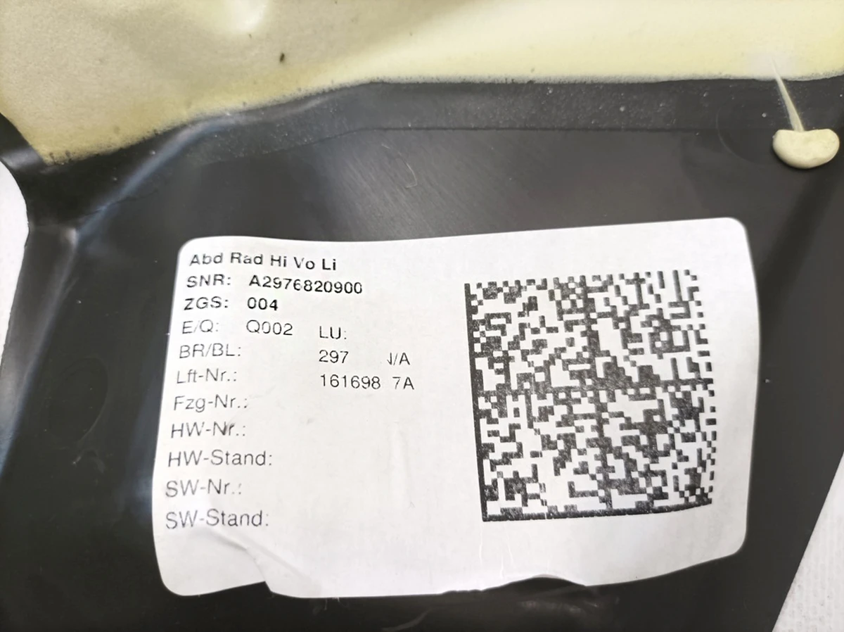 Sound insulation for rear left wheel arch Mercedes EQS A2976820900