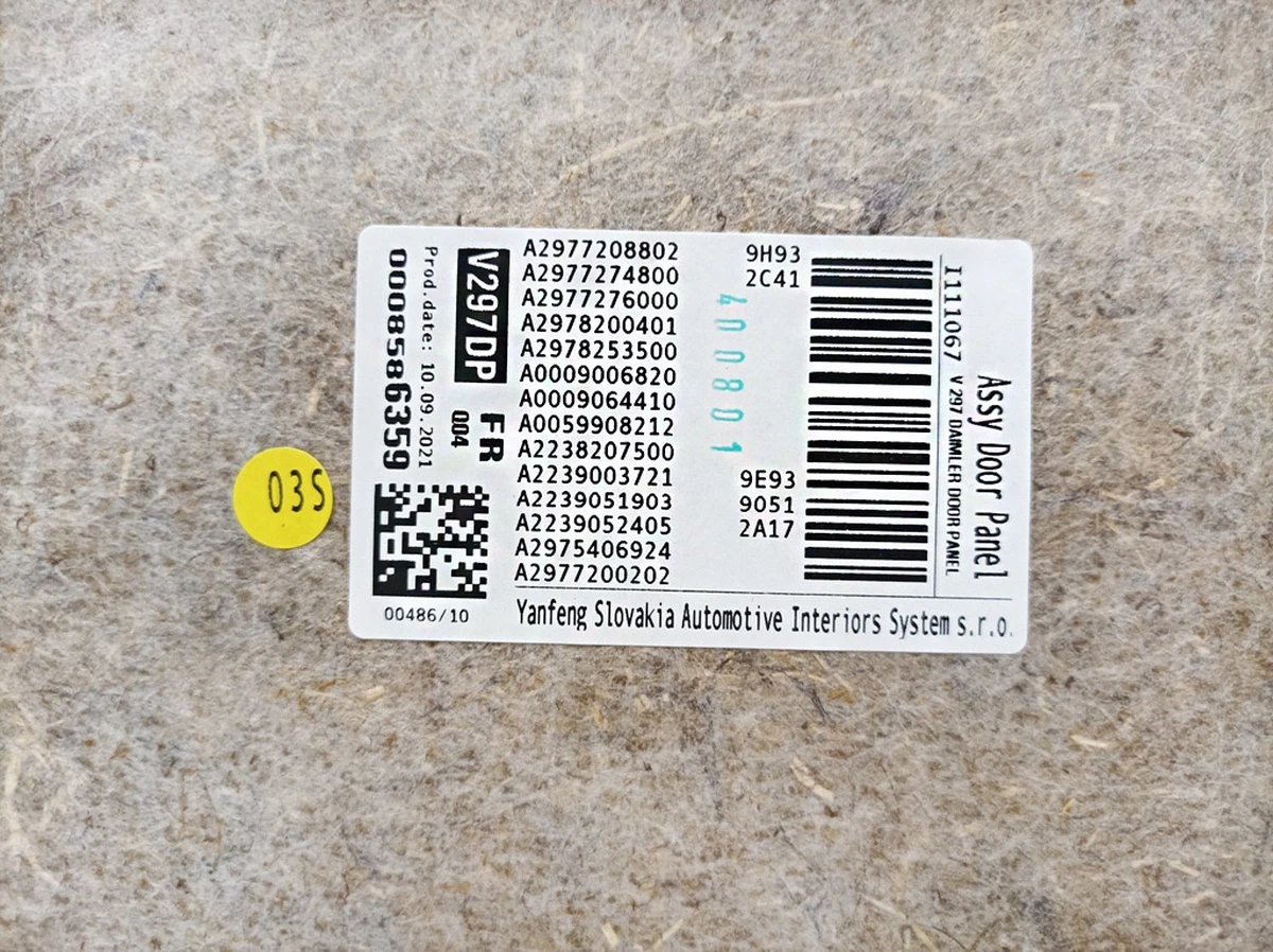 Карта двери передней правой в сборе (без блока управления) Mercedes EQS A2977208802