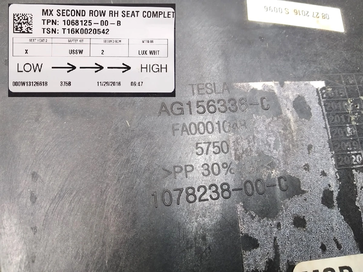 10 Backrest frame of the 2nd row inner right (plastic) Tesla Model X 1068125-00-B