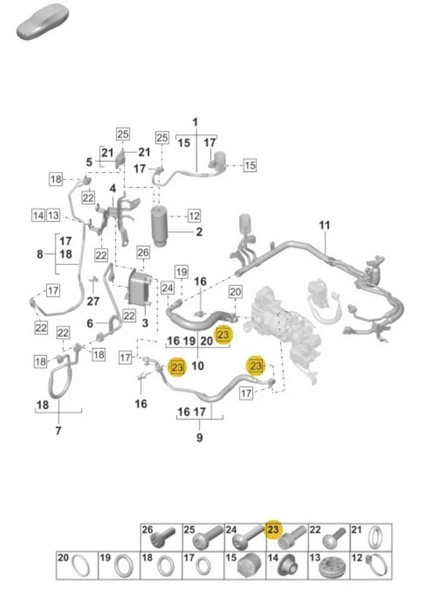 Винт с цилиндрической головкой и внутренним многогранником М8Х28 с шайбой Porsche Taycan N10720901